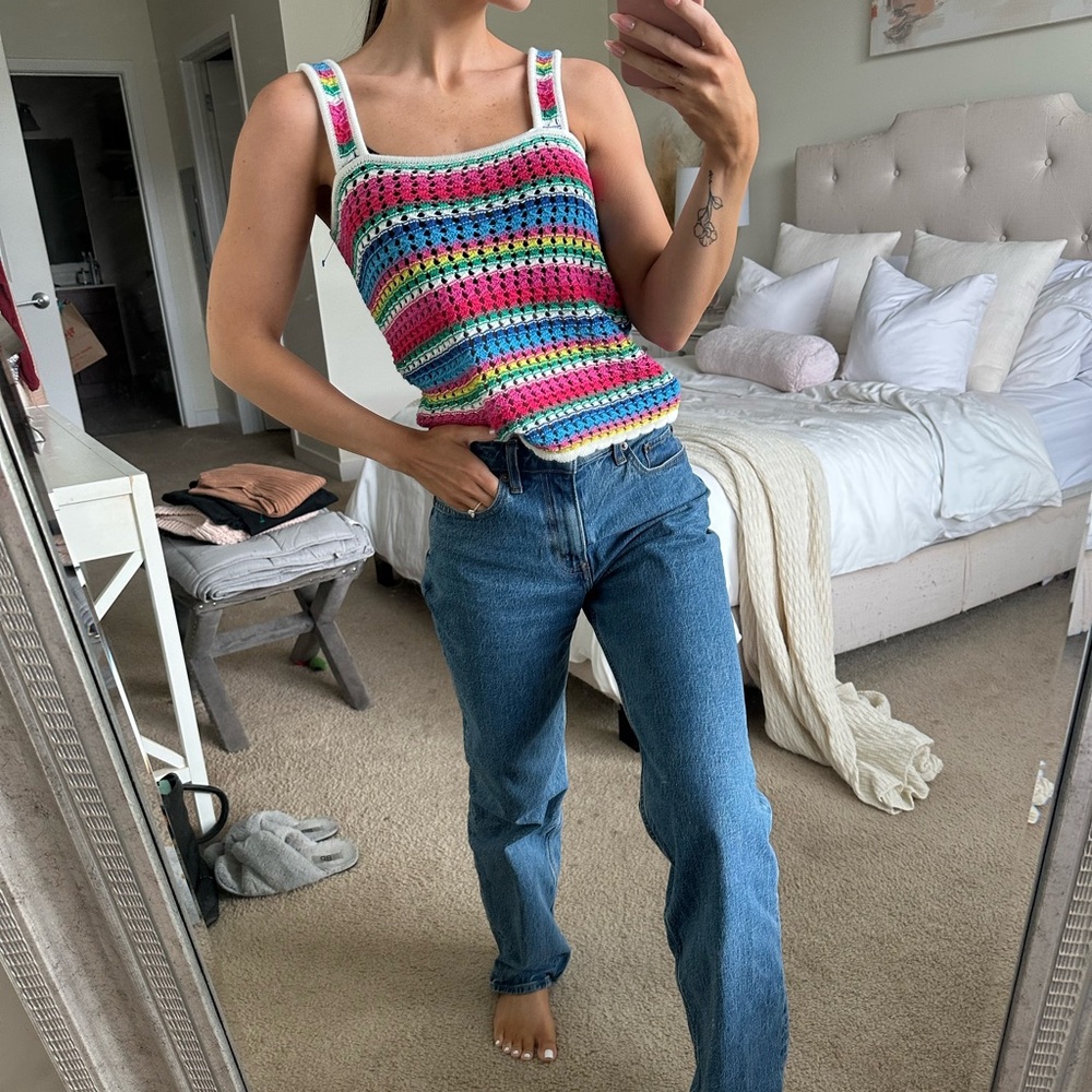 Gap Multicolor Striped Crochet Tank Top